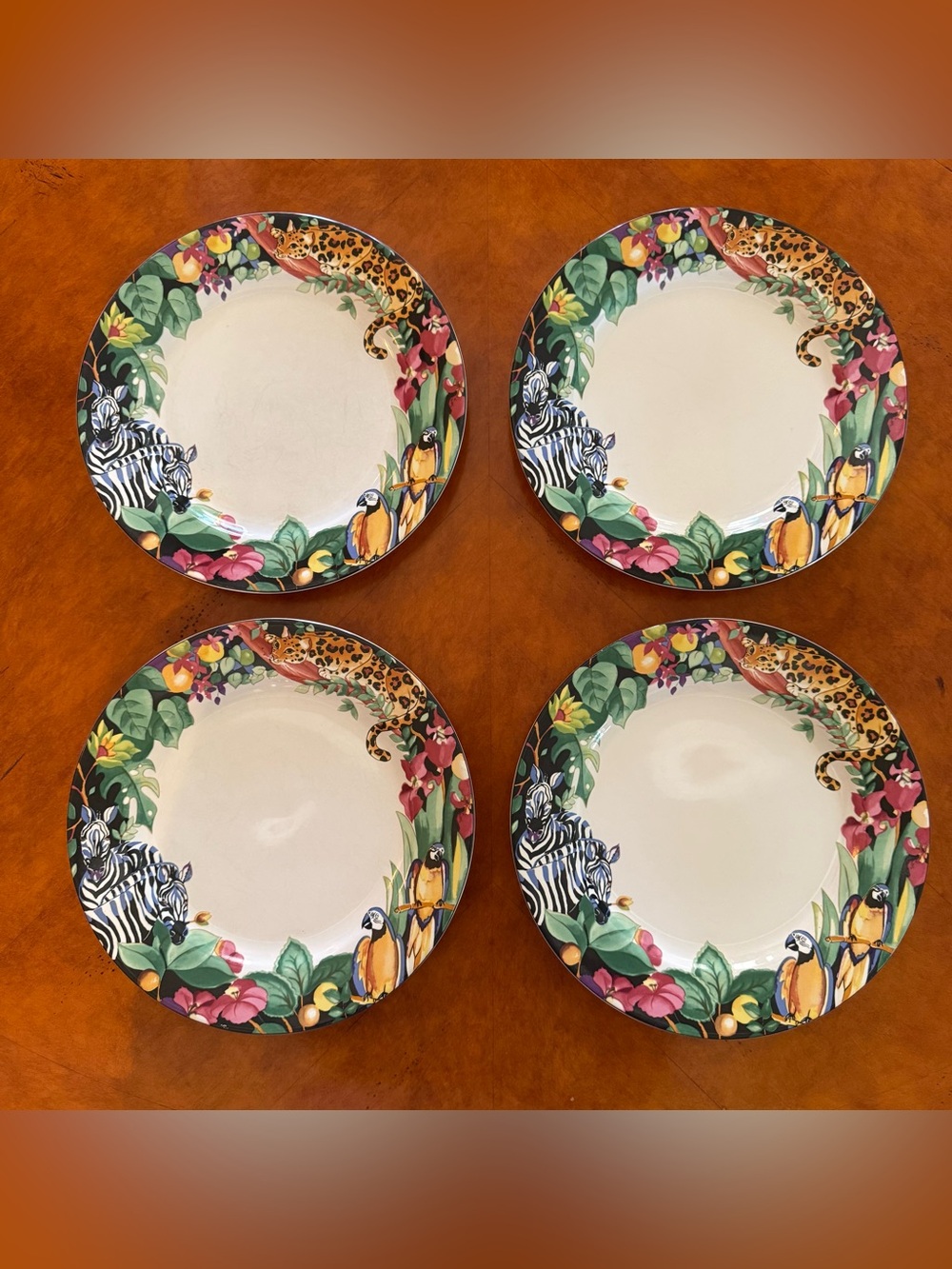 Vitromaster Rain Forest Dinner Plates 10 5/8" Sue Zipkin Vintage 1993 – Set of 4